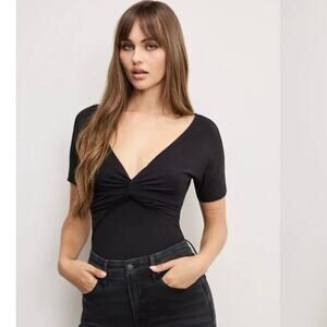 NWOT Good American Jersey Twist Front Bodysuit in Black SZ S